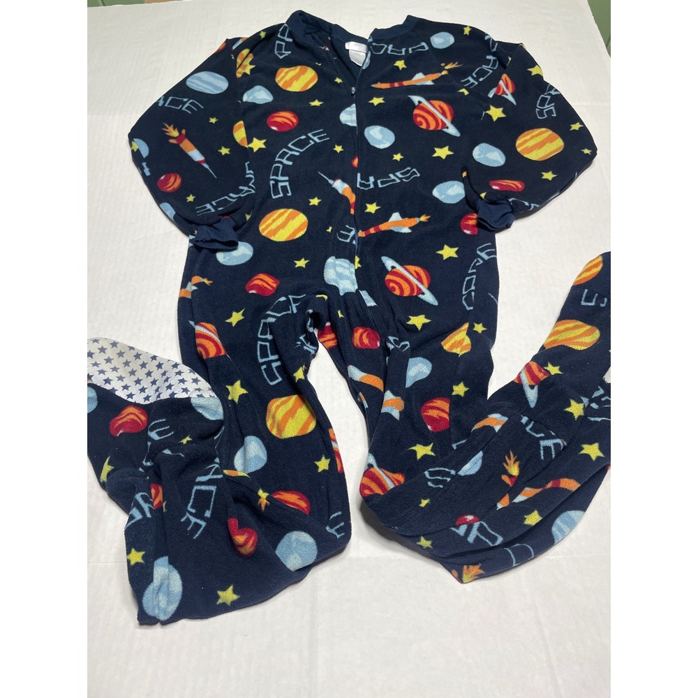 Cherokee Space Planets Rockets Stars Fleece‎ Footed Pajamas Sleepwear unisec M 8